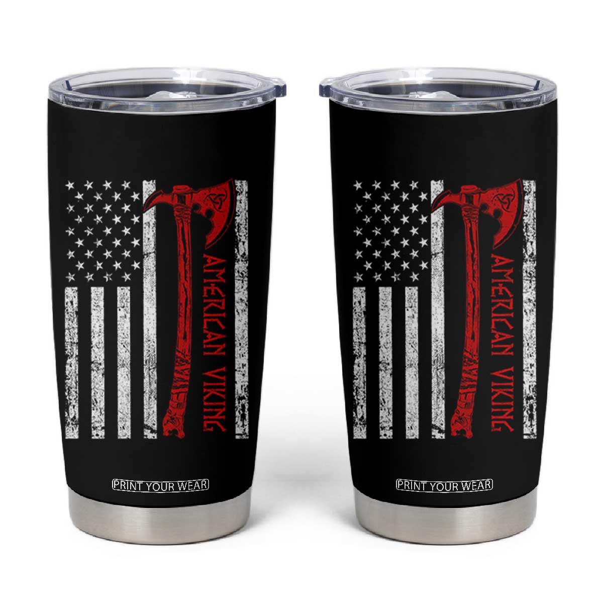 American Viking Tumbler Cup Norse Mythology Axe USA Flag TS11 Black Print Your Wear