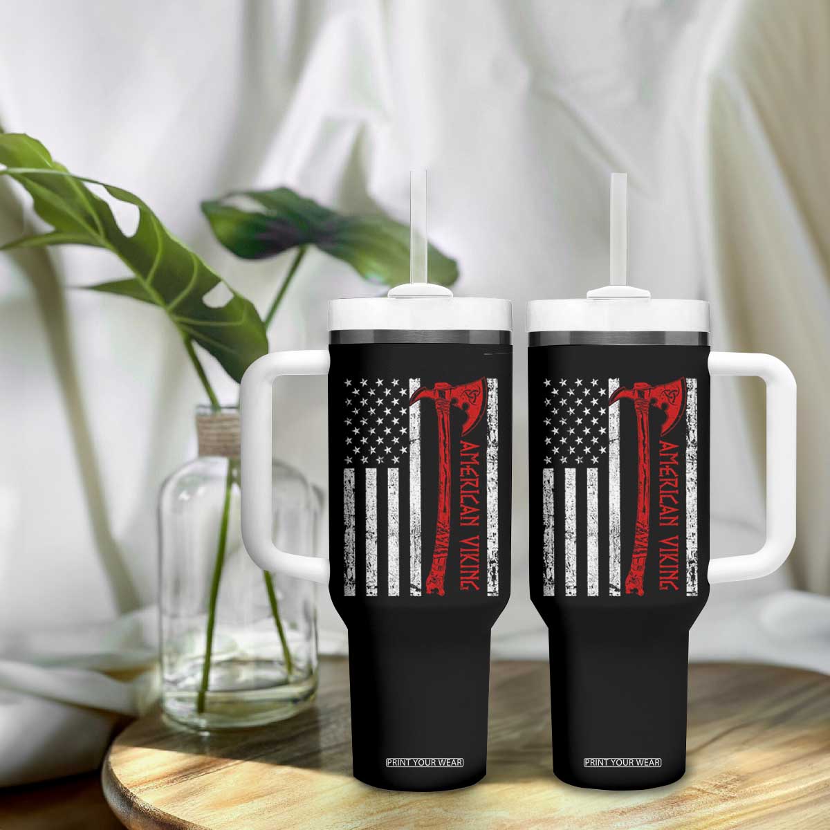 American Viking Tumbler With Handle Norse Mythology Axe USA Flag TS11 Print Your Wear