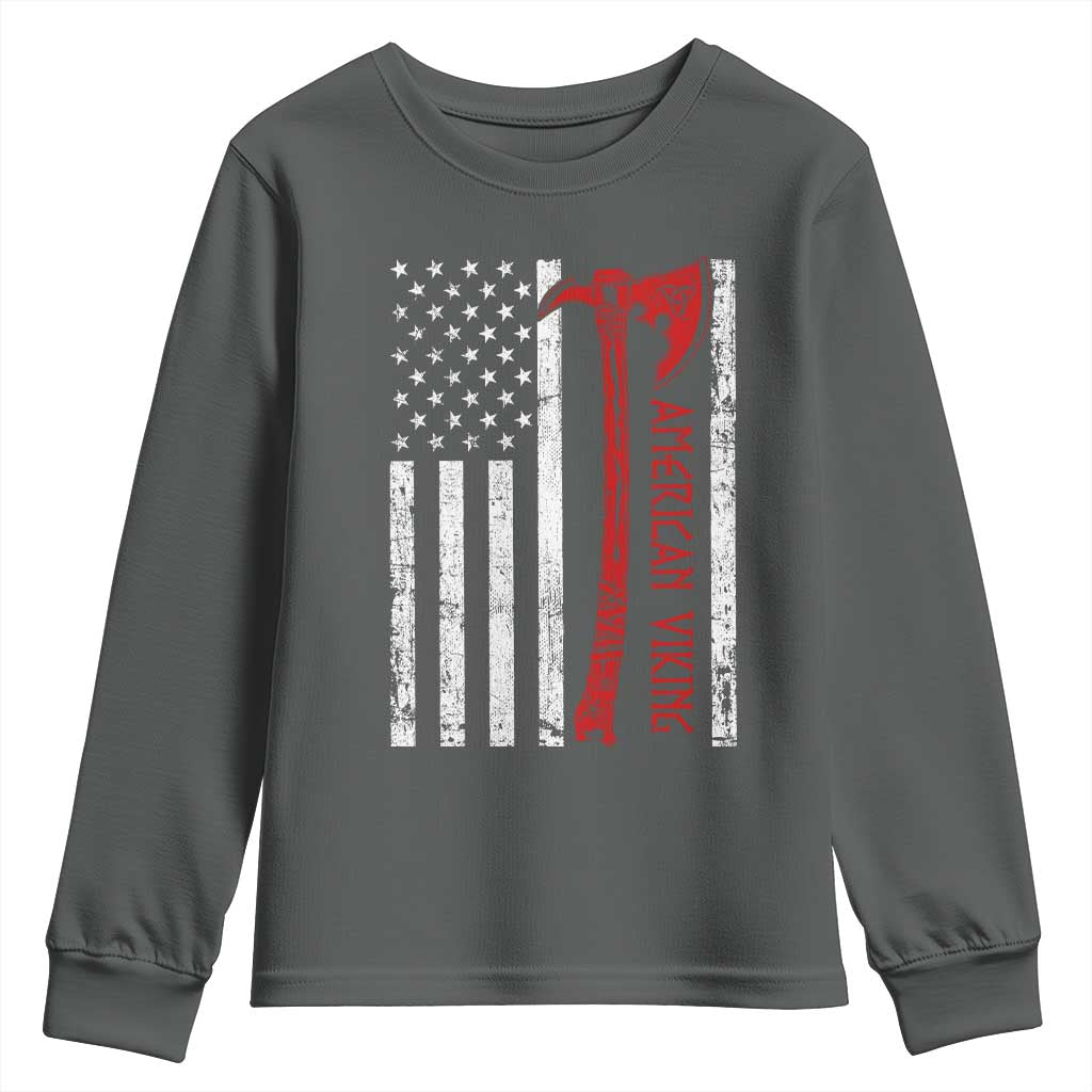 American Viking Youth Sweatshirt Norse Mythology Axe USA Flag TS11 Dark Heather Print Your Wear