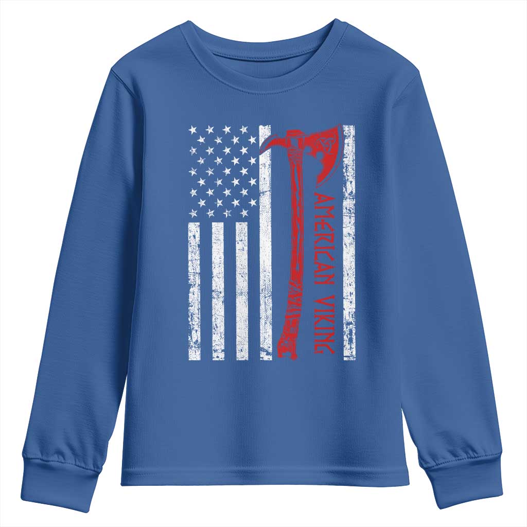 American Viking Youth Sweatshirt Norse Mythology Axe USA Flag TS11 Royal Blue Print Your Wear