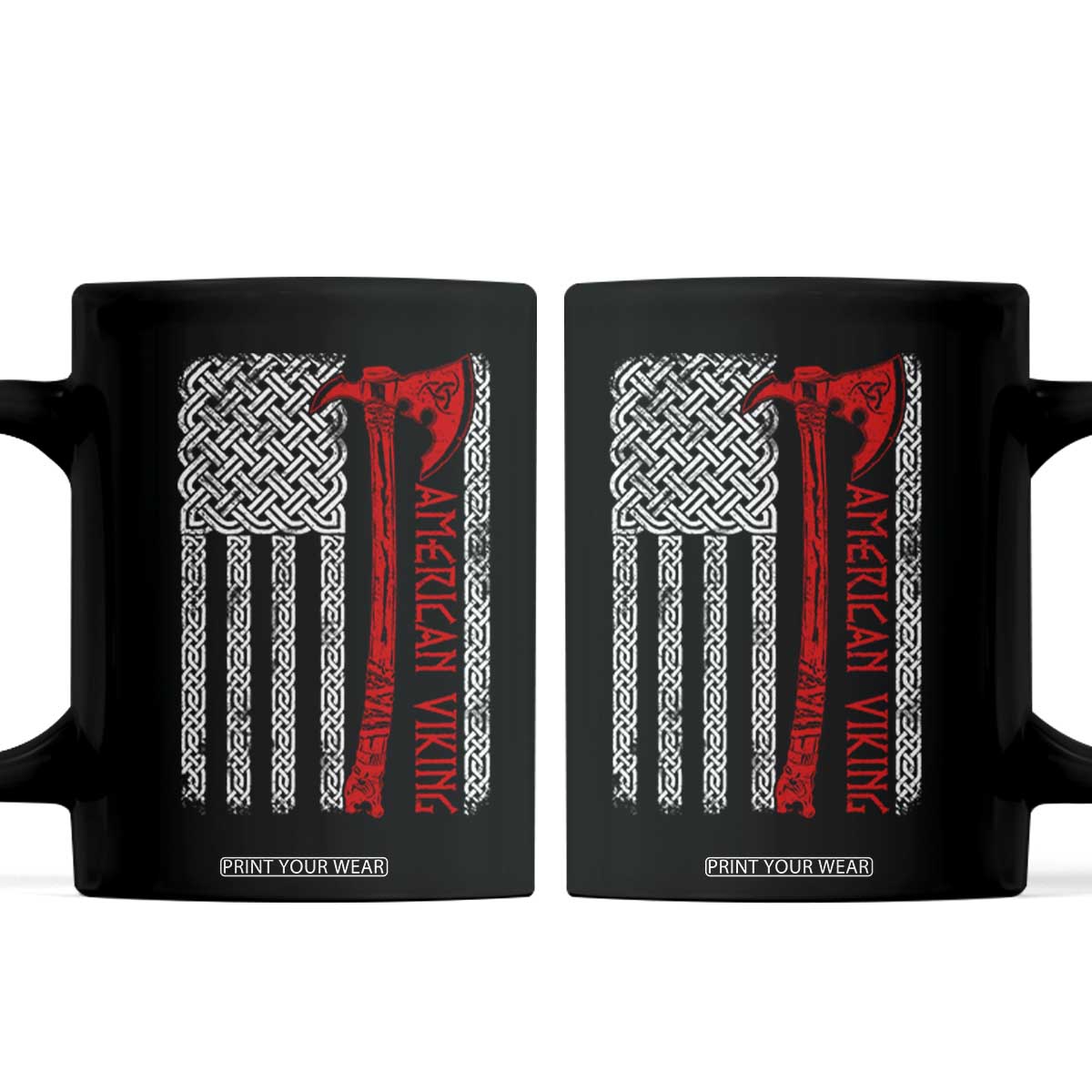 American Viking Coffee Mug Norse Mythology Axe Celtic Knot USA Flag TS11 Black Print Your Wear