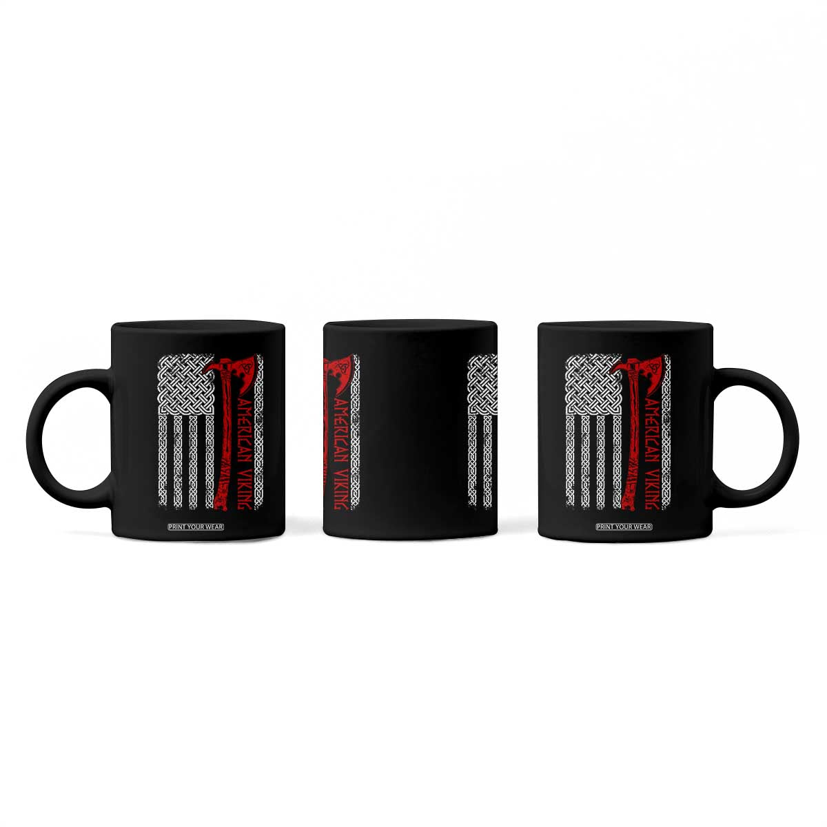 American Viking Coffee Mug Norse Mythology Axe Celtic Knot USA Flag TS11 Print Your Wear