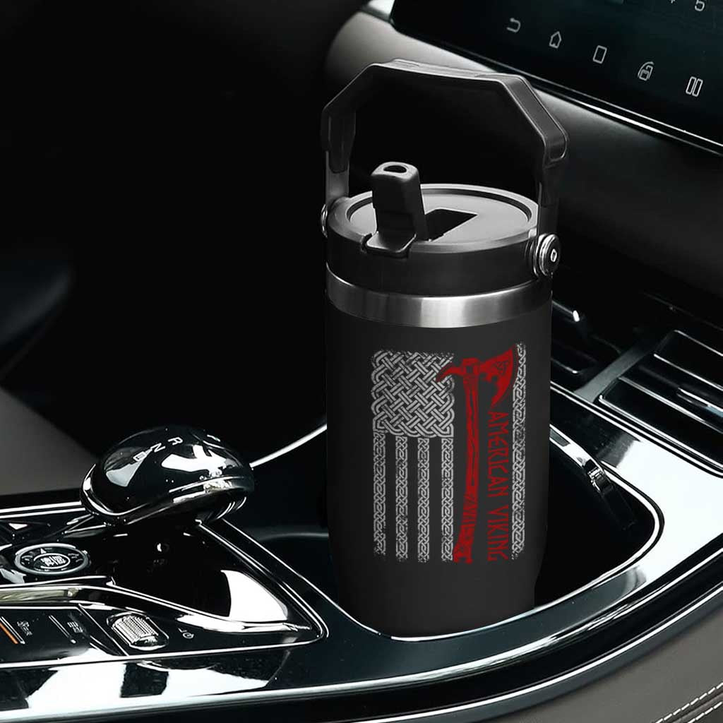 American Viking Flip Straw Tumbler Norse Mythology Axe Celtic Knot USA Flag TS11 Print Your Wear