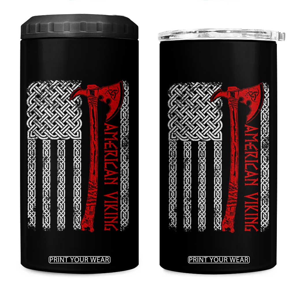 American Viking 4 in 1 Can Cooler Tumbler Norse Mythology Axe Celtic Knot USA Flag TS11 One Size: 16 oz Black Print Your Wear