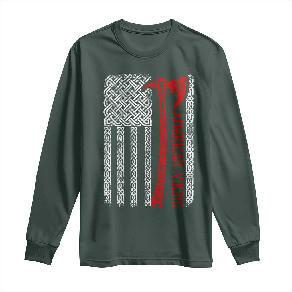 American Viking Long Sleeve Shirt Norse Mythology Axe Celtic Knot USA Flag TS11 Dark Forest Green Print Your Wear