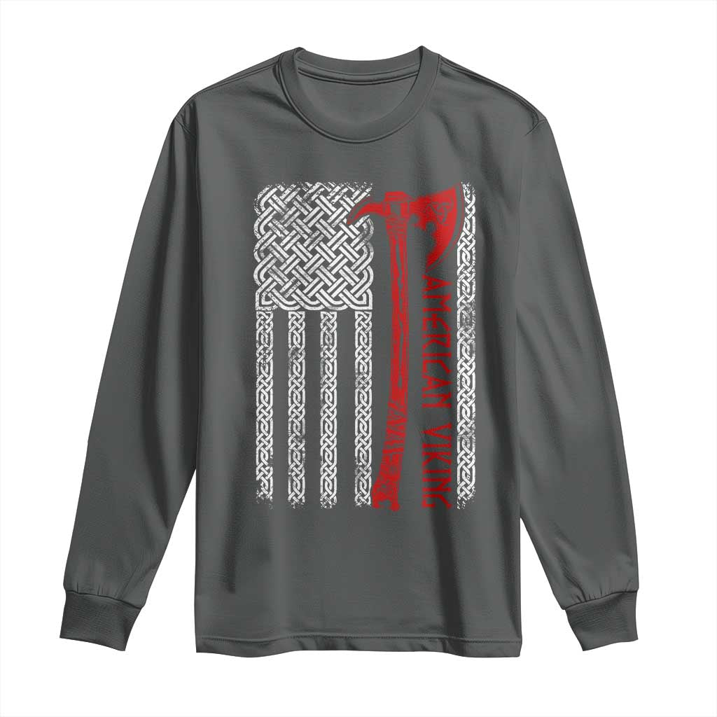 American Viking Long Sleeve Shirt Norse Mythology Axe Celtic Knot USA Flag TS11 Dark Heather Print Your Wear
