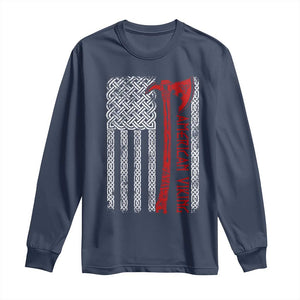 American Viking Long Sleeve Shirt Norse Mythology Axe Celtic Knot USA Flag TS11 Navy Print Your Wear
