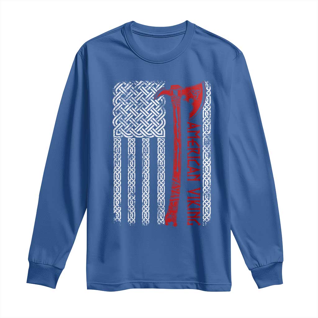 American Viking Long Sleeve Shirt Norse Mythology Axe Celtic Knot USA Flag TS11 Royal Blue Print Your Wear