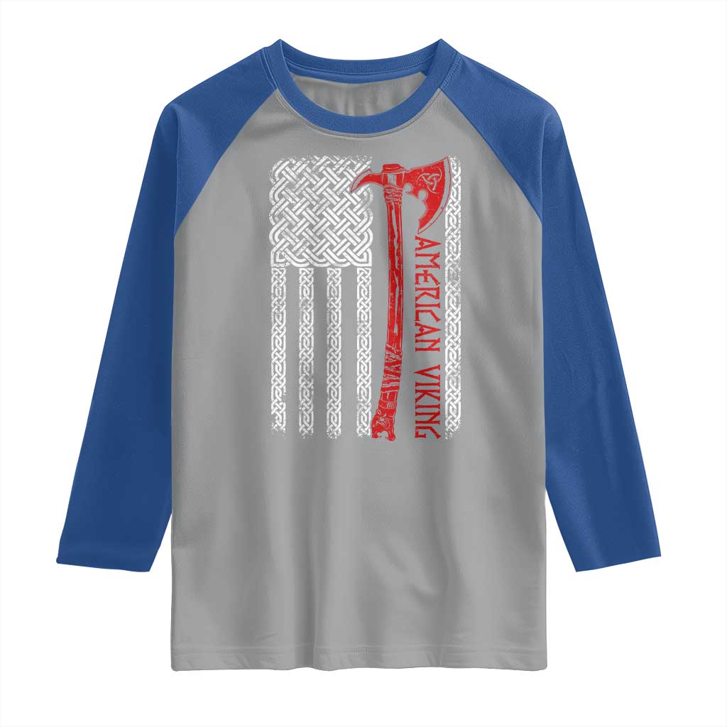 American Viking Raglan Shirt Norse Mythology Axe Celtic Knot USA Flag TS11 Sport Gray Royal Print Your Wear