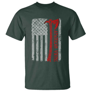 American Viking T Shirt Norse Mythology Axe Celtic Knot USA Flag TS11 Dark Forest Green Print Your Wear