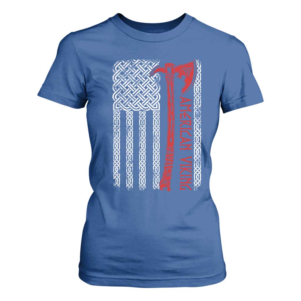 American Viking T Shirt For Women Norse Mythology Axe Celtic Knot USA Flag TS11 Royal Blue Print Your Wear
