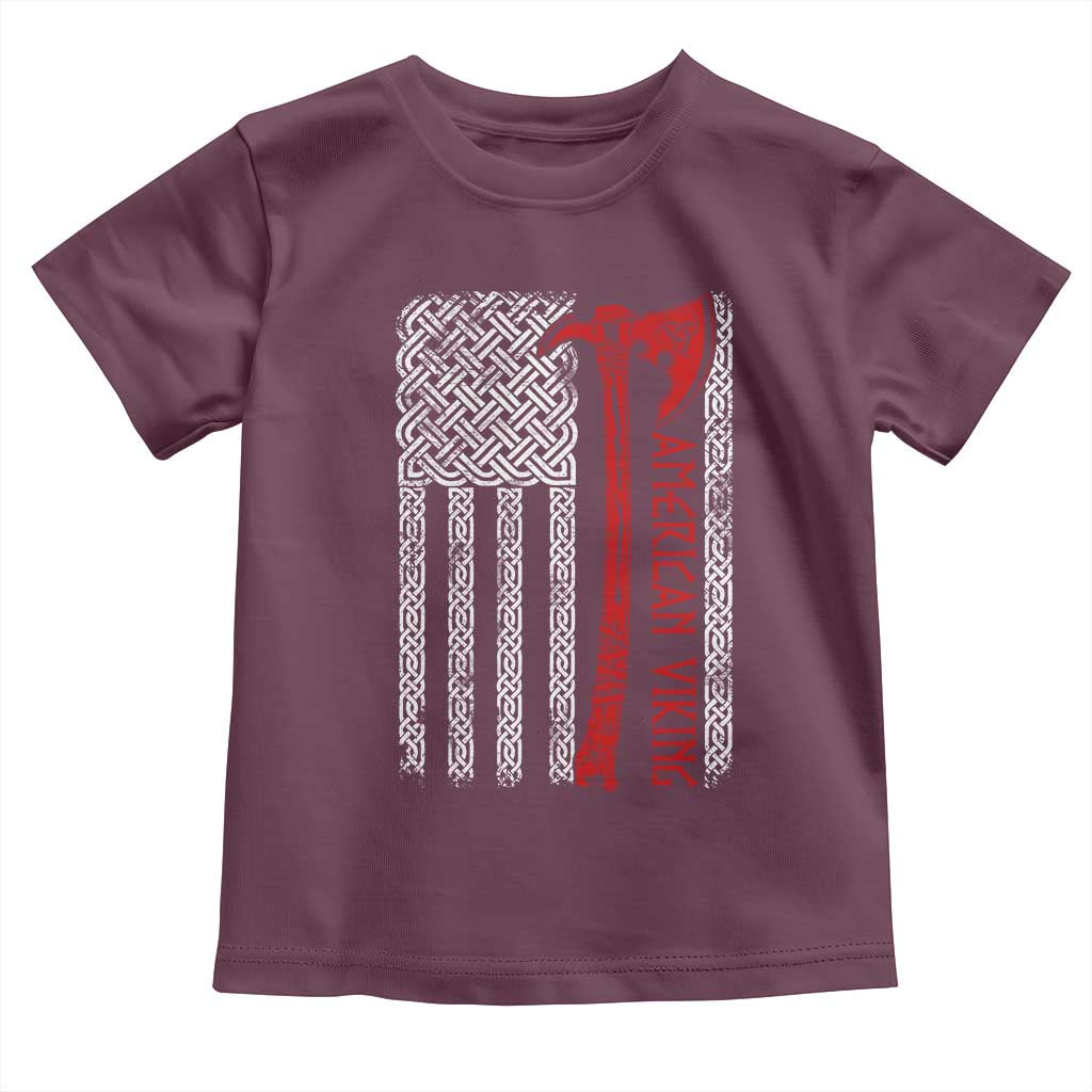 American Viking Toddler T Shirt Norse Mythology Axe Celtic Knot USA Flag TS11 Maroon Print Your Wear