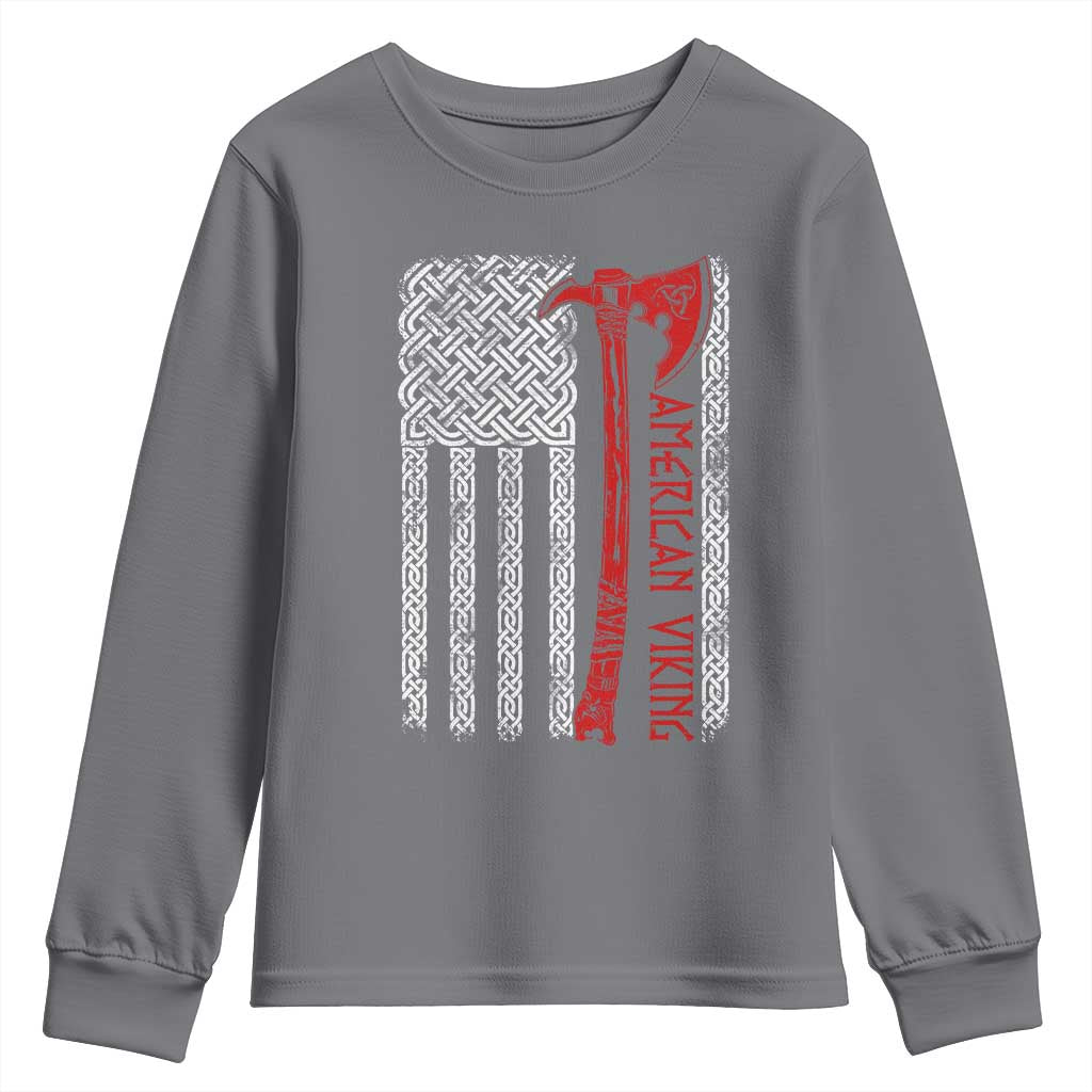 American Viking Youth Sweatshirt Norse Mythology Axe Celtic Knot USA Flag TS11 Charcoal Print Your Wear