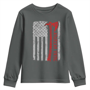 American Viking Youth Sweatshirt Norse Mythology Axe Celtic Knot USA Flag TS11 Dark Heather Print Your Wear