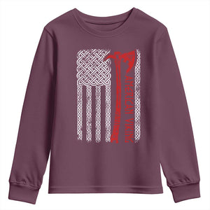 American Viking Youth Sweatshirt Norse Mythology Axe Celtic Knot USA Flag TS11 Maroon Print Your Wear