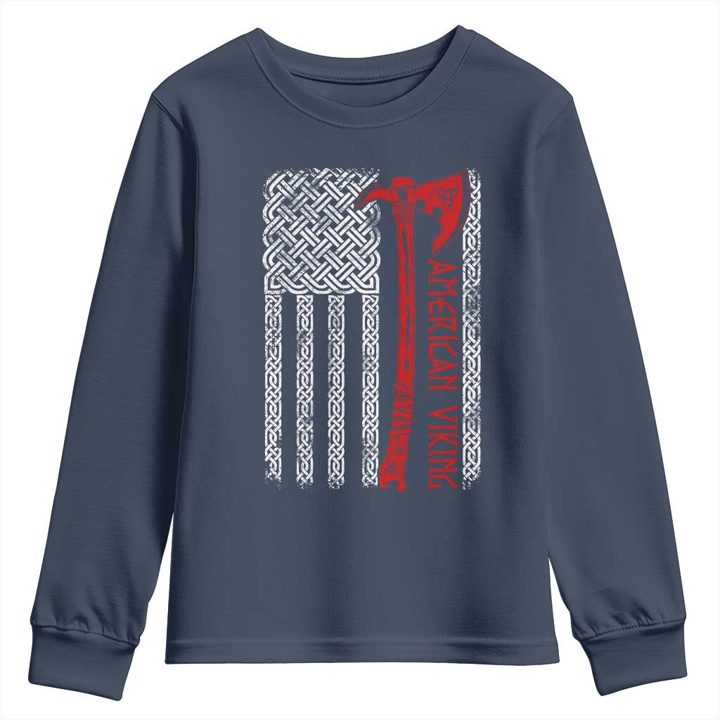 American Viking Youth Sweatshirt Norse Mythology Axe Celtic Knot USA Flag TS11 Navy Print Your Wear