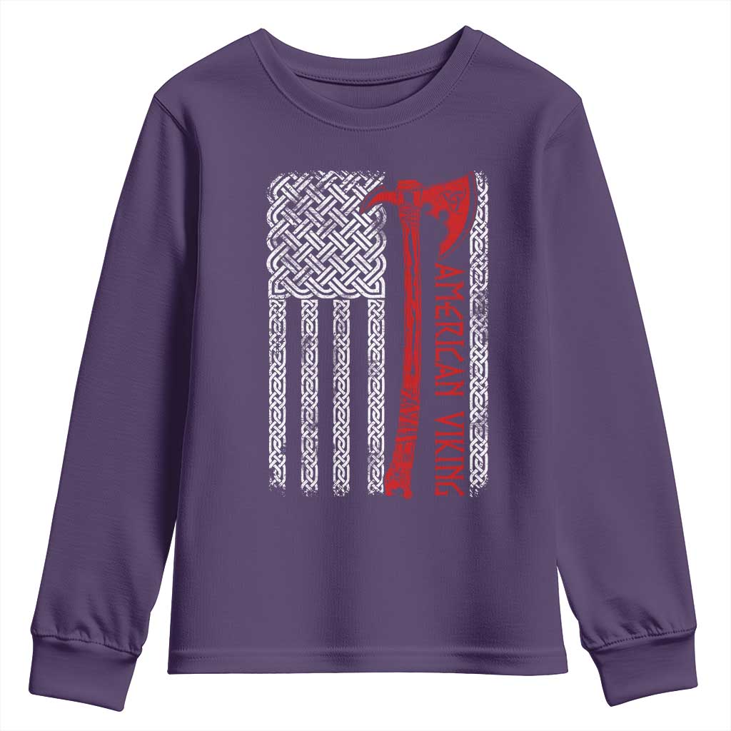 American Viking Youth Sweatshirt Norse Mythology Axe Celtic Knot USA Flag TS11 Purple Print Your Wear