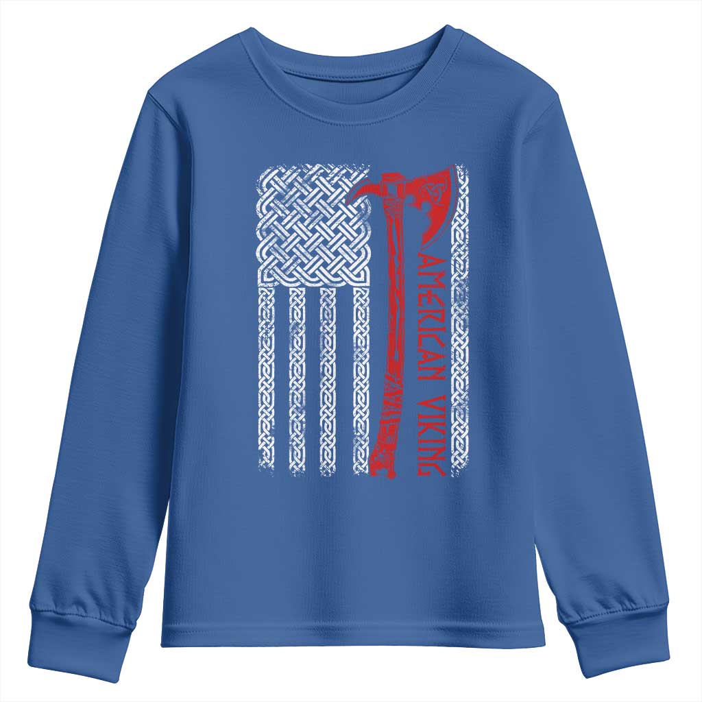 American Viking Youth Sweatshirt Norse Mythology Axe Celtic Knot USA Flag TS11 Royal Blue Print Your Wear