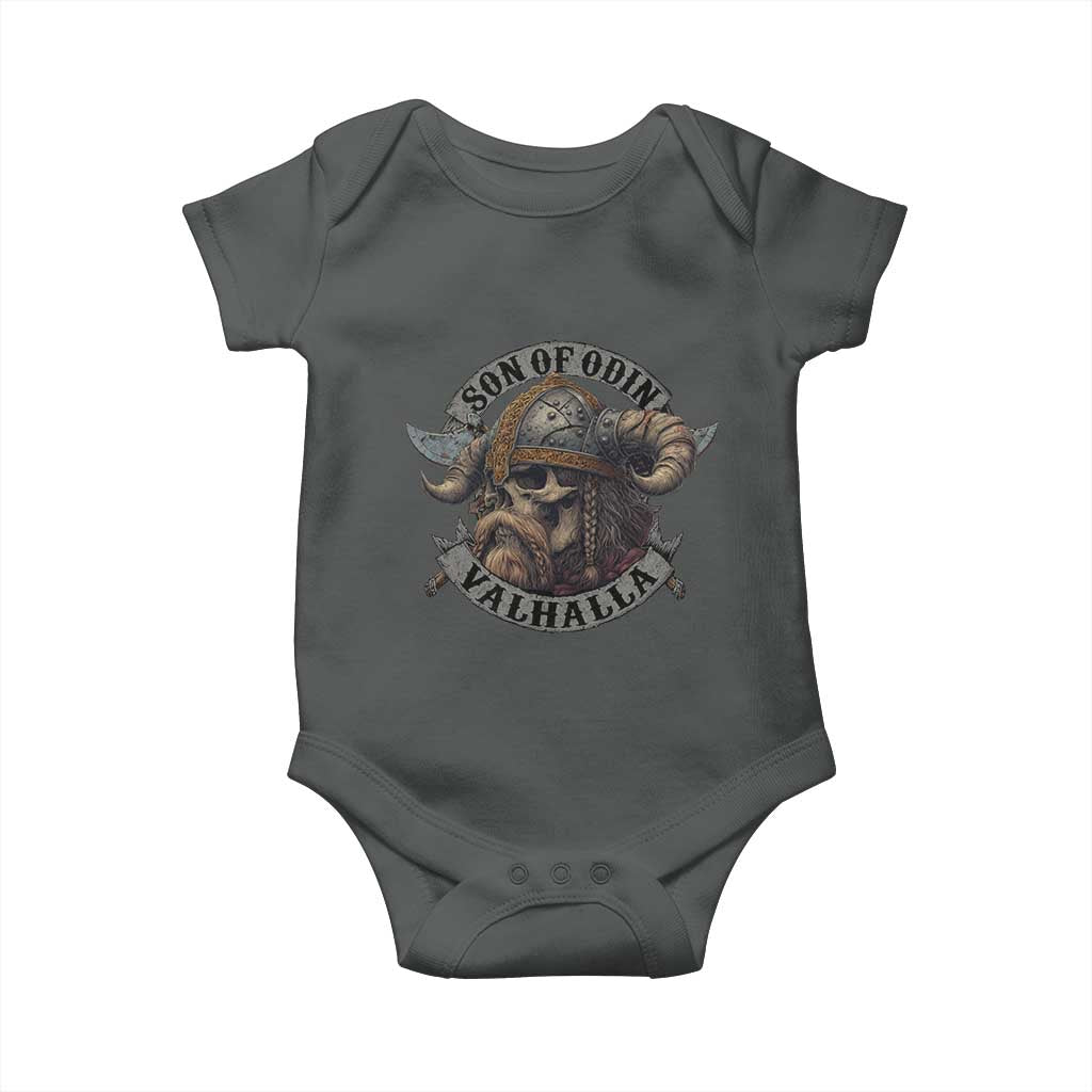 Son Of Odin Valhalla Baby Onesie Nordic Norse Viking Warrior Skull TS11 Dark Heather Print Your Wear