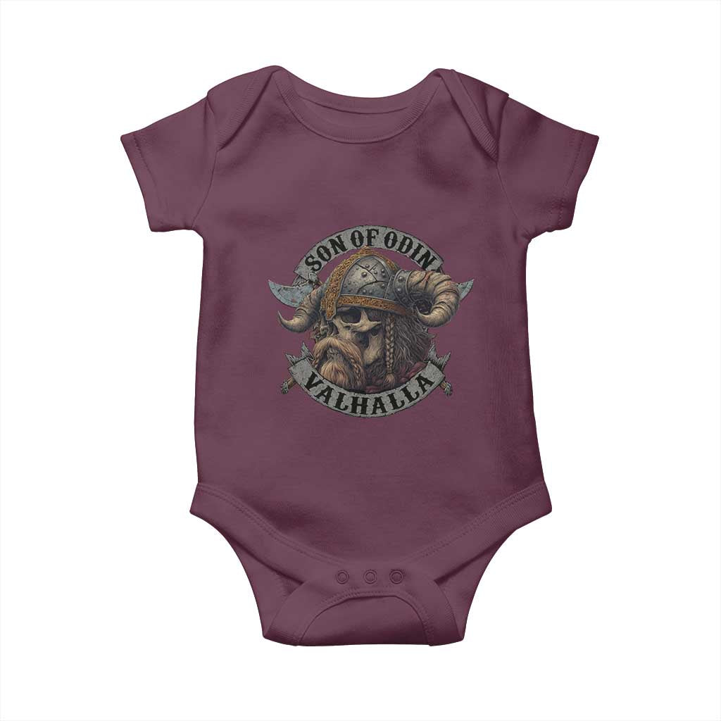 Son Of Odin Valhalla Baby Onesie Nordic Norse Viking Warrior Skull TS11 Maroon Print Your Wear