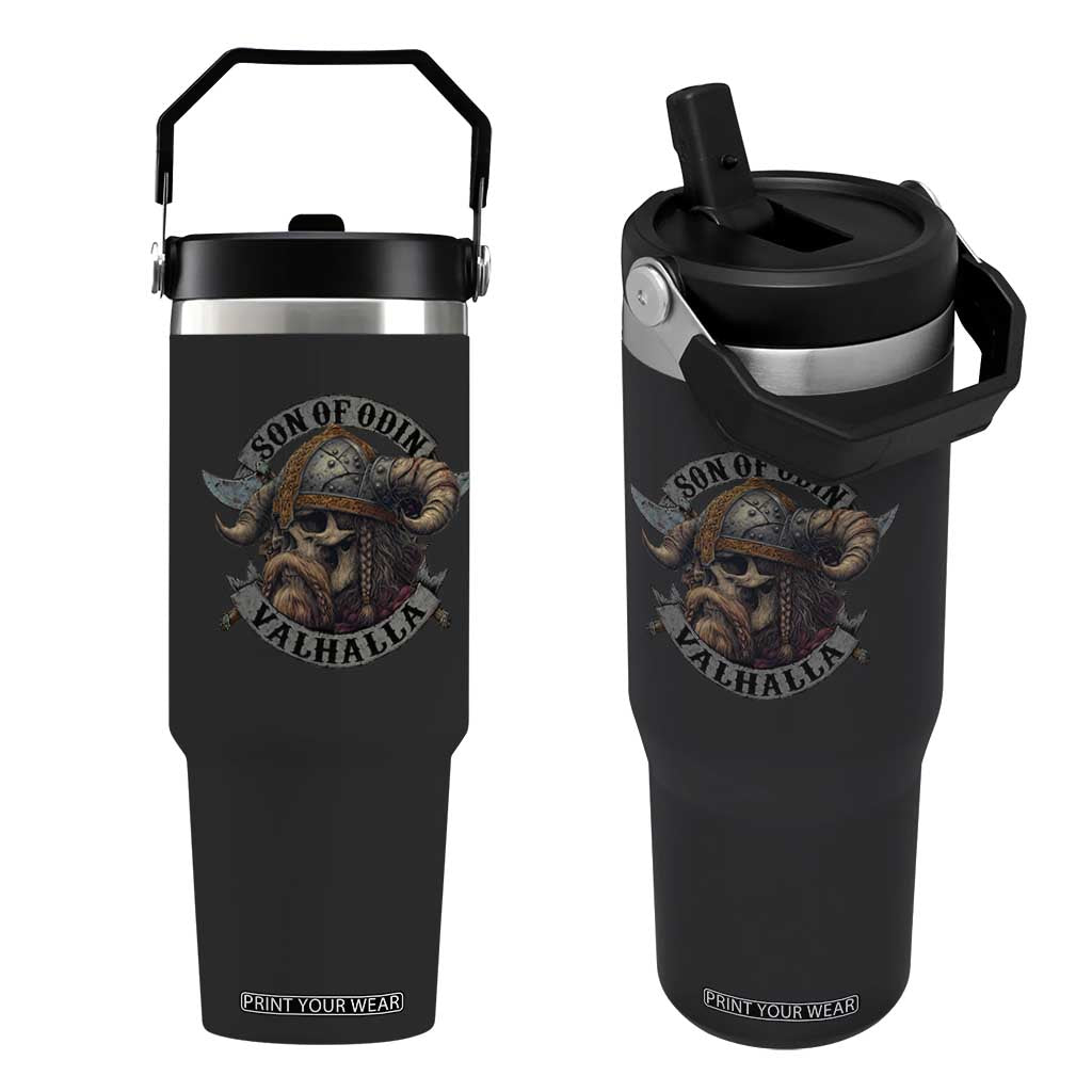 Son Of Odin Valhalla Flip Straw Tumbler Nordic Norse Viking Warrior Skull TS11 One Size: 30 oz Black Print Your Wear
