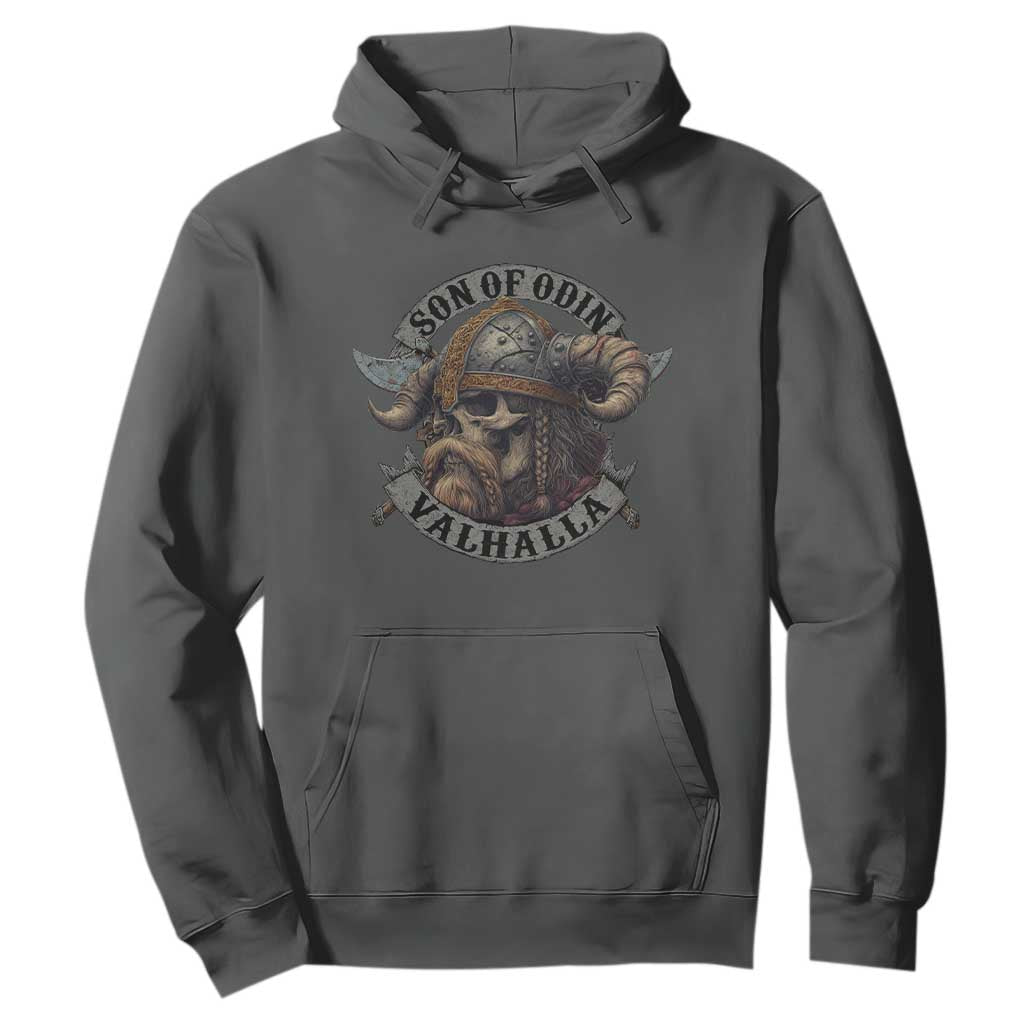 Son Of Odin Valhalla Hoodie Nordic Norse Viking Warrior Skull TS11 Dark Heather Print Your Wear