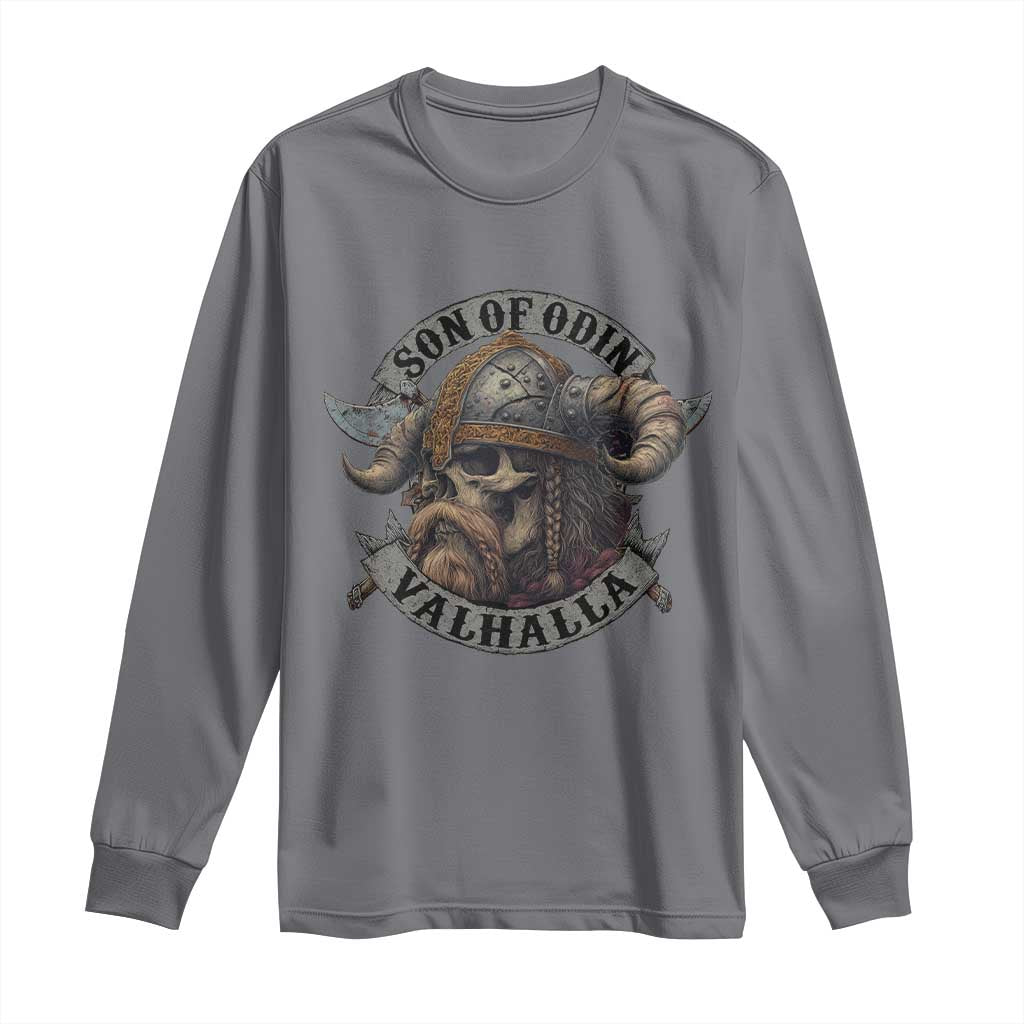 Son Of Odin Valhalla Long Sleeve Shirt Nordic Norse Viking Warrior Skull TS11 Charcoal Print Your Wear