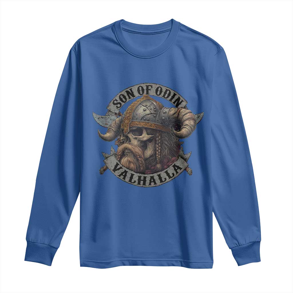 Son Of Odin Valhalla Long Sleeve Shirt Nordic Norse Viking Warrior Skull TS11 Royal Blue Print Your Wear