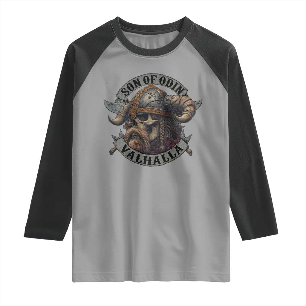 Son Of Odin Valhalla Raglan Shirt Nordic Norse Viking Warrior Skull TS11 Sport Gray Black Print Your Wear