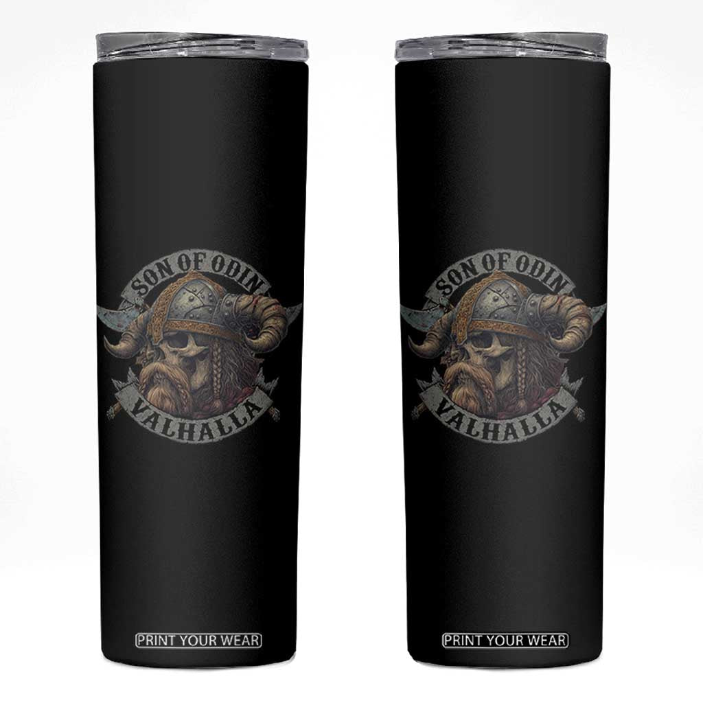 Son Of Odin Valhalla Skinny Tumbler Nordic Norse Viking Warrior Skull TS11 Black Print Your Wear