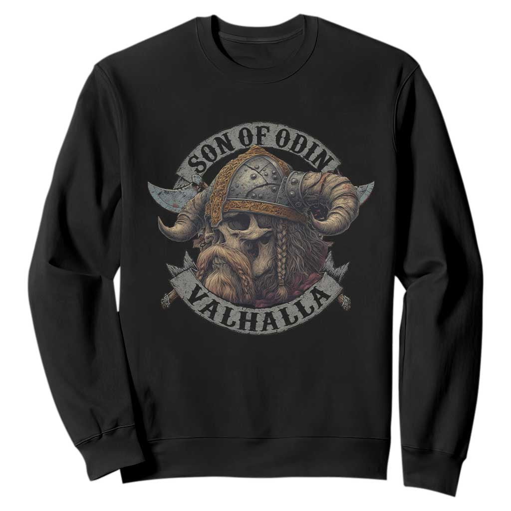 Son Of Odin Valhalla Sweatshirt Nordic Norse Viking Warrior Skull TS11 Black Print Your Wear