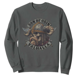 Son Of Odin Valhalla Sweatshirt Nordic Norse Viking Warrior Skull TS11 Dark Heather Print Your Wear