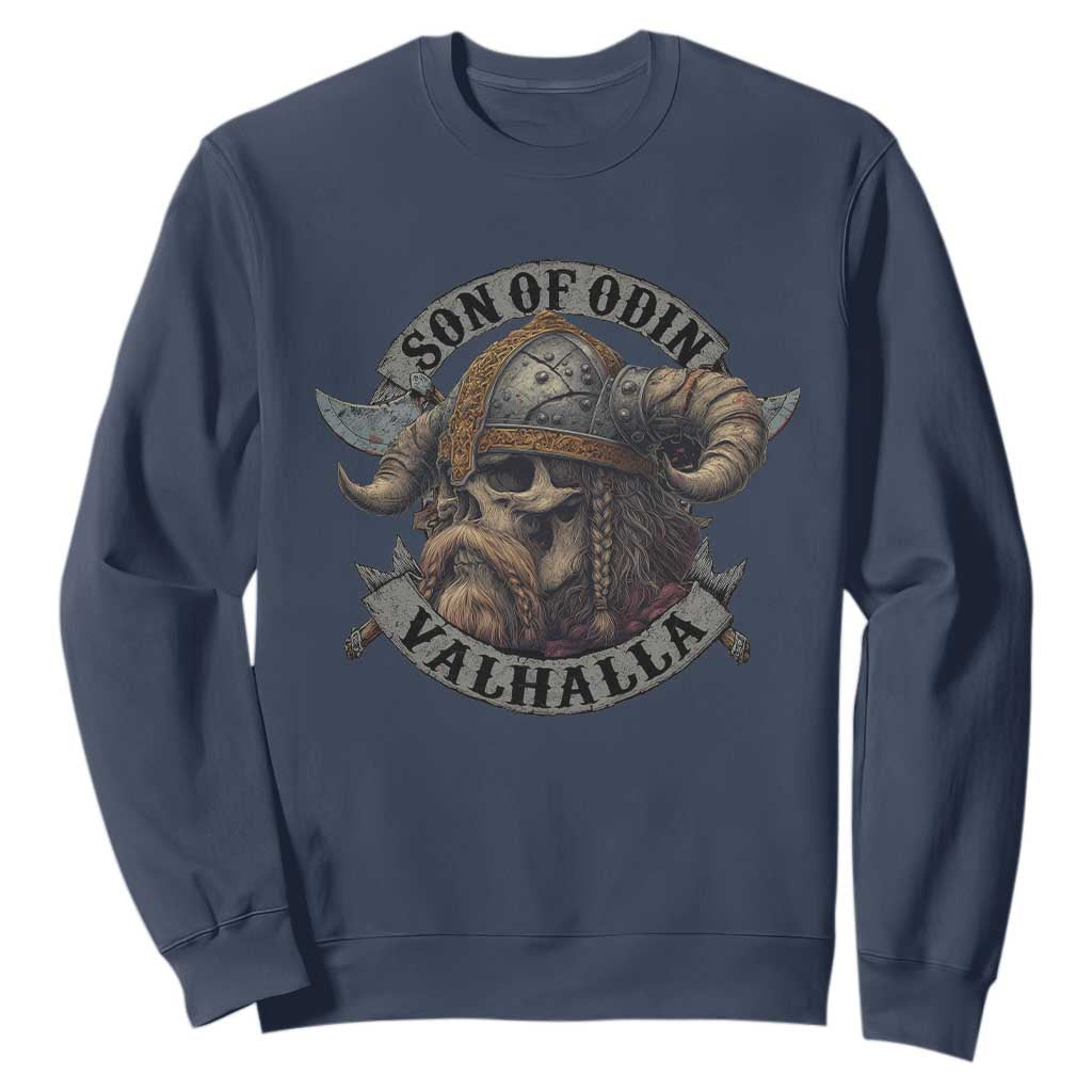 Son Of Odin Valhalla Sweatshirt Nordic Norse Viking Warrior Skull TS11 Navy Print Your Wear