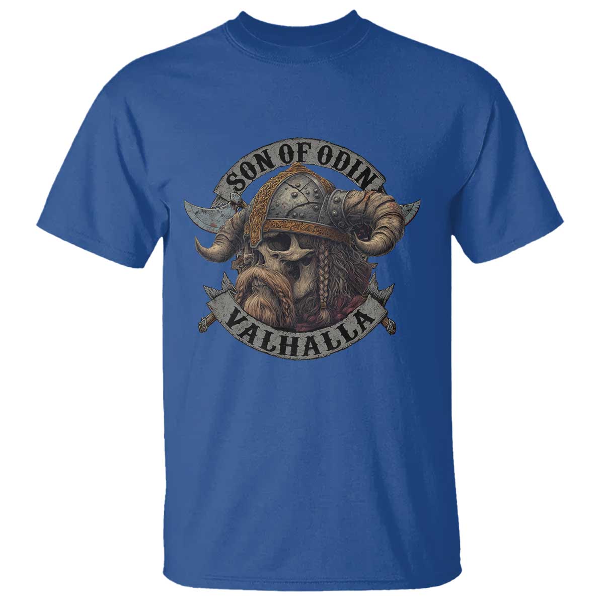 Son Of Odin Valhalla T Shirt Nordic Norse Viking Warrior Skull TS11 Royal Blue Print Your Wear