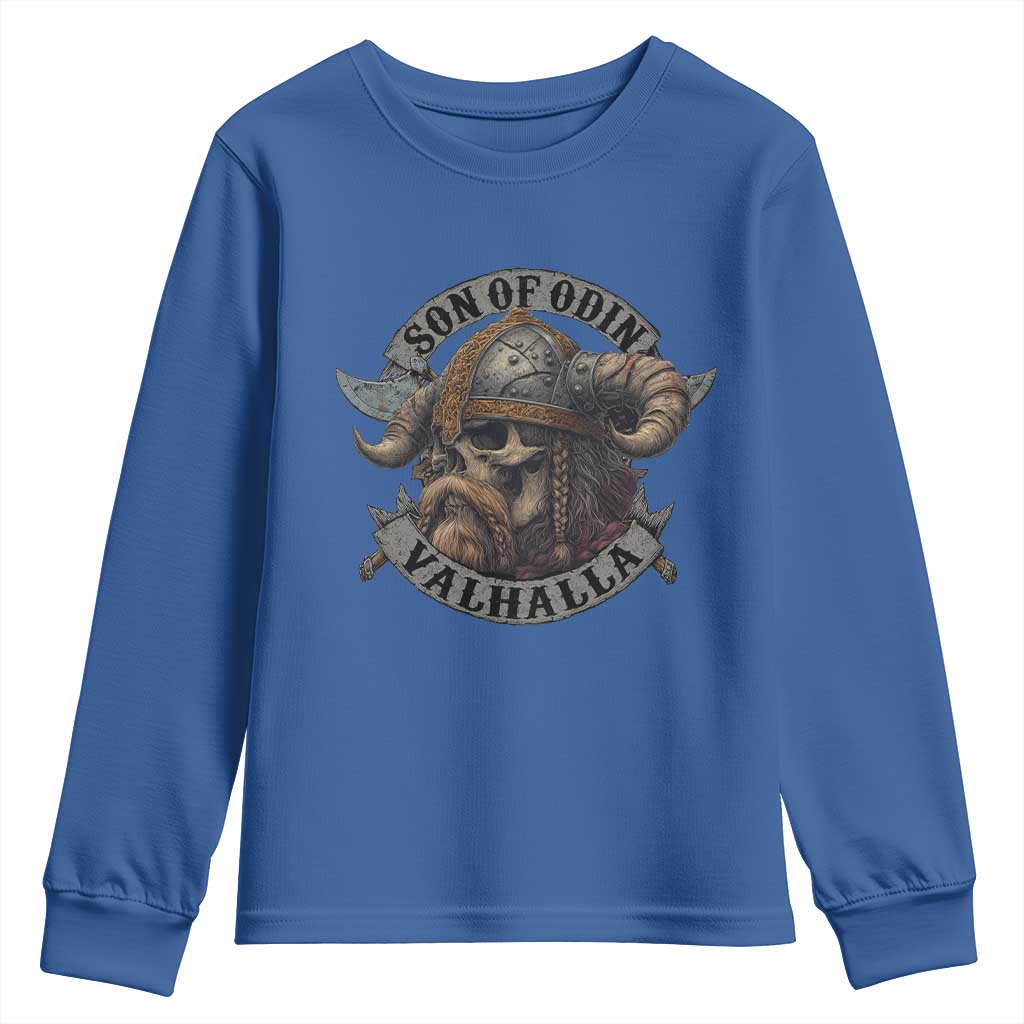 Son Of Odin Valhalla Youth Sweatshirt Nordic Norse Viking Warrior Skull TS11 Royal Blue Print Your Wear