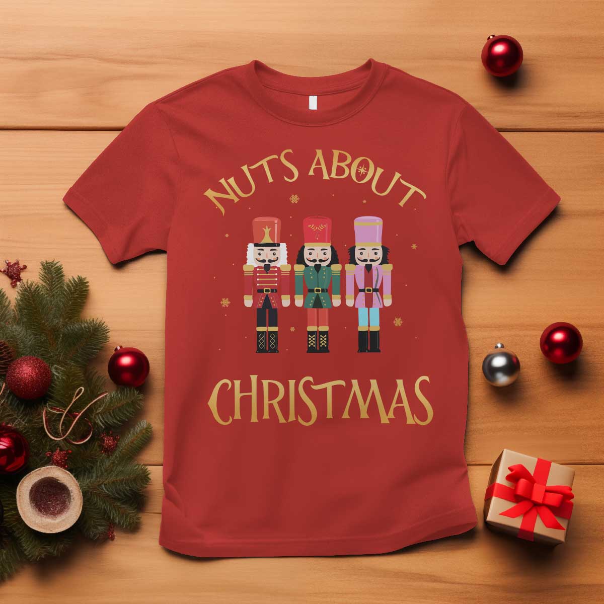 Funny Xmas Nutcracker T Shirt Nuts About Christmas Snowflake TS11 Red Print Your Wear