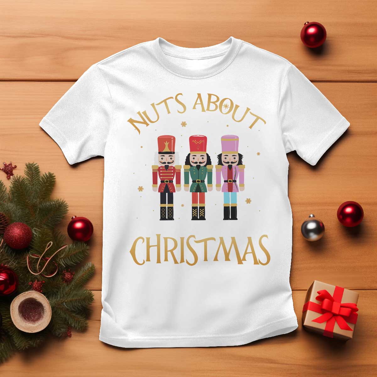 Funny Xmas Nutcracker T Shirt Nuts About Christmas Snowflake TS11 White Print Your Wear