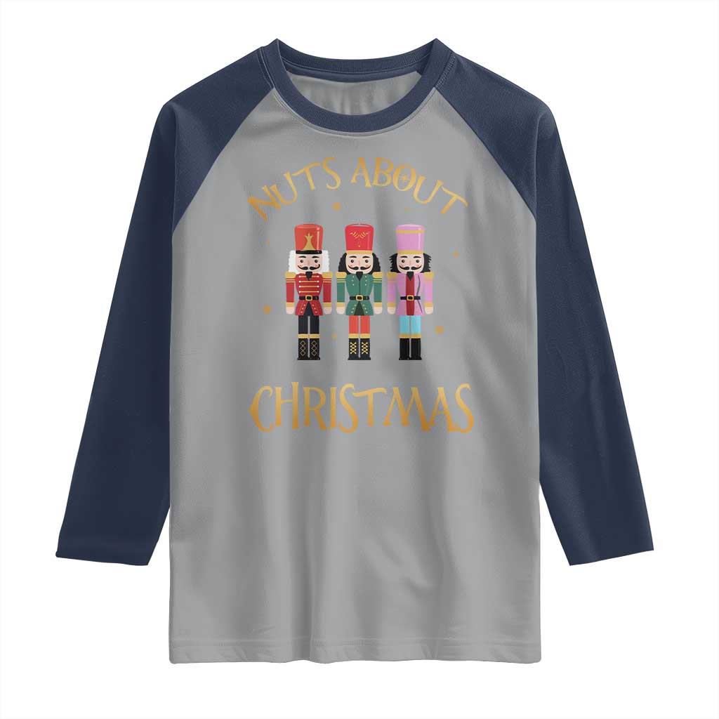 Funny Xmas Nutcracker Raglan Shirt Nuts About Christmas Snowflake TS11 Sport Gray Navy Print Your Wear