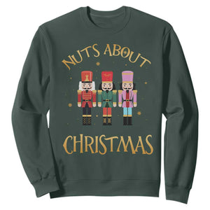 Funny Xmas Nutcracker Sweatshirt Nuts About Christmas Snowflake TS11 Dark Forest Green Print Your Wear