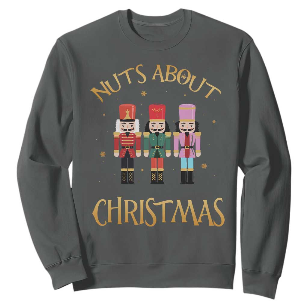 Funny Xmas Nutcracker Sweatshirt Nuts About Christmas Snowflake TS11 Dark Heather Print Your Wear