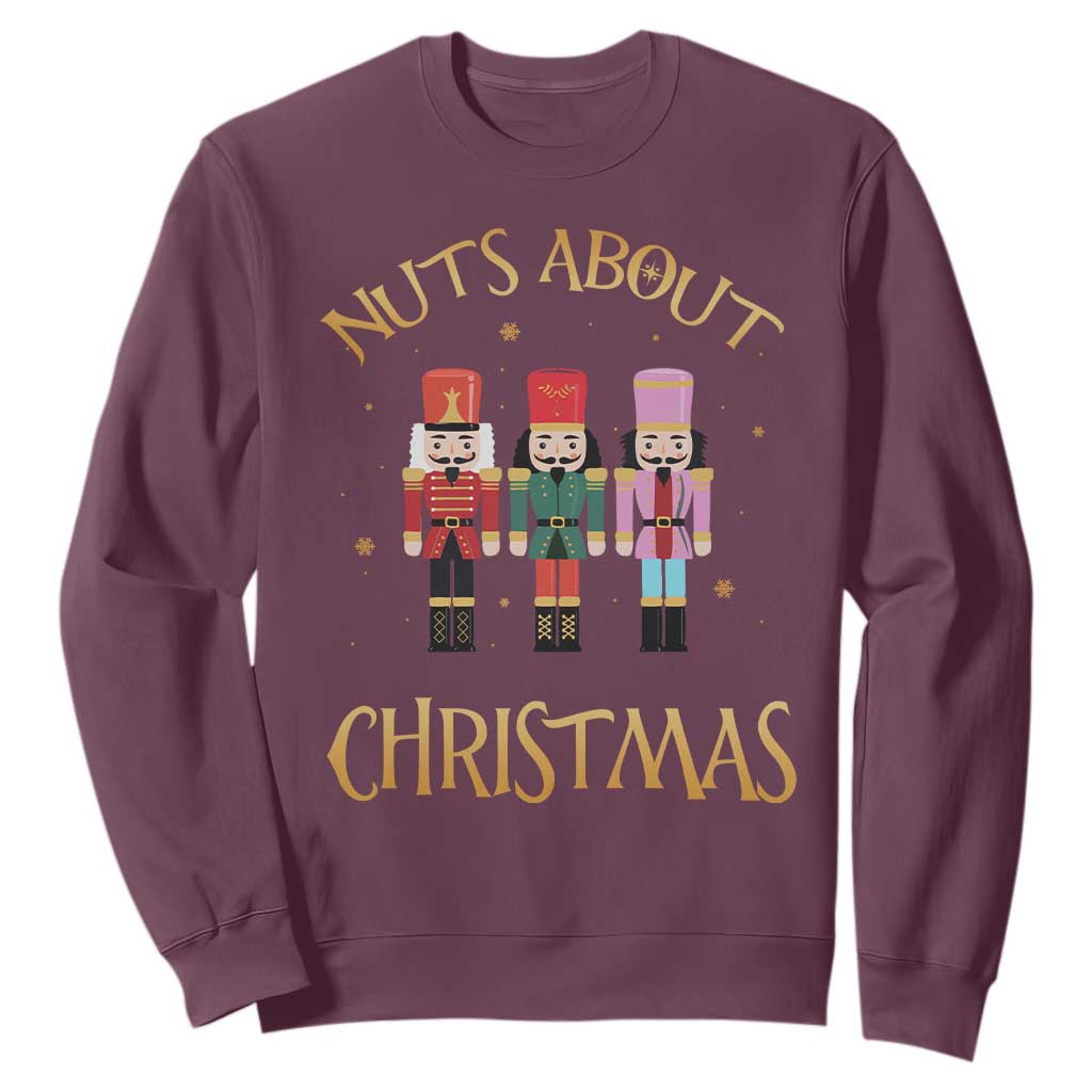Funny Xmas Nutcracker Sweatshirt Nuts About Christmas Snowflake TS11 Maroon Print Your Wear