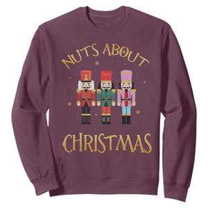 Funny Xmas Nutcracker Sweatshirt Nuts About Christmas Snowflake TS11 Maroon Print Your Wear