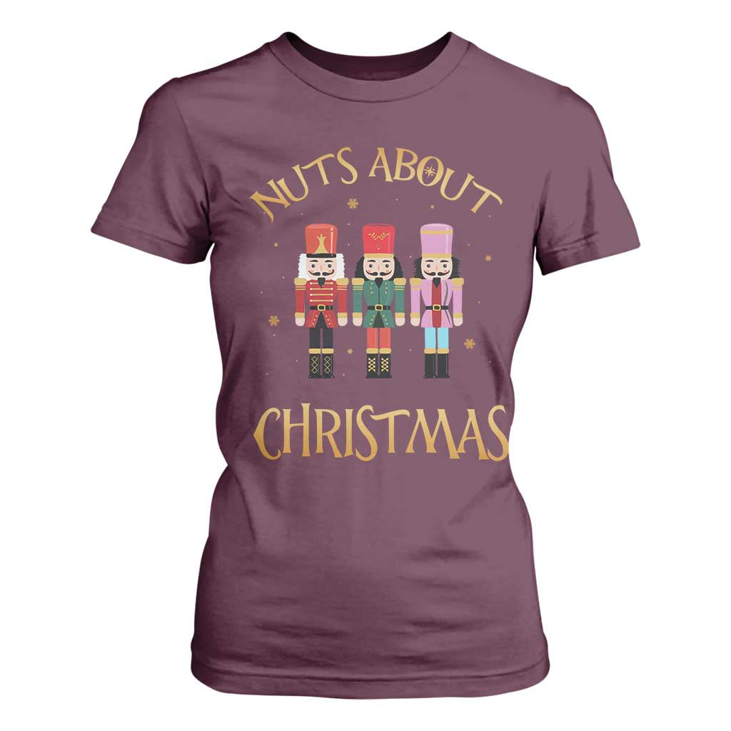 Funny Xmas Nutcracker T Shirt For Women Nuts About Christmas Snowflake TS11 Maroon Print Your Wear