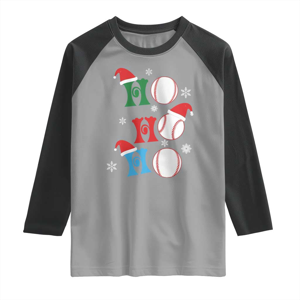 Funny Christmas Baseball Raglan Shirt Triple Ho Sport Santa Hat TS11 Sport Gray Black Print Your Wear