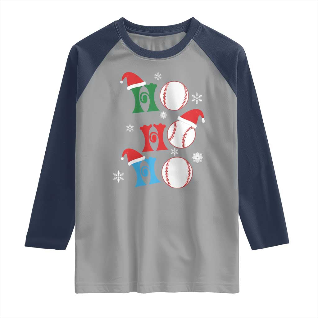 Funny Christmas Baseball Raglan Shirt Triple Ho Sport Santa Hat TS11 Sport Gray Navy Print Your Wear