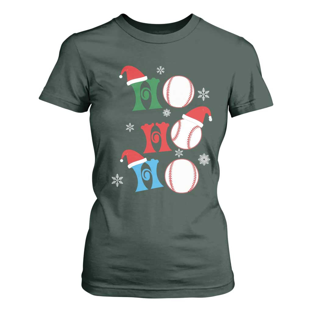 Funny Christmas Baseball T Shirt For Women Triple Ho Sport Santa Hat TS11 Dark Forest Green Print Your Wear