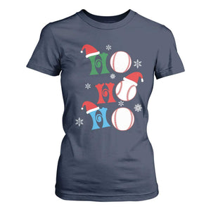 Funny Christmas Baseball T Shirt For Women Triple Ho Sport Santa Hat TS11 Navy Print Your Wear