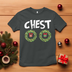 Funny Christmas Couple T Shirt Chest Nuts Bauble Xmas Wreath TS11 Dark Heather Print Your Wear