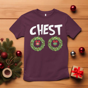 Funny Christmas Couple T Shirt Chest Nuts Bauble Xmas Wreath TS11 Maroon Print Your Wear