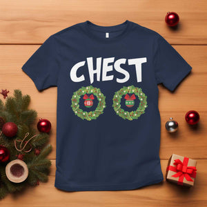 Funny Christmas Couple T Shirt Chest Nuts Bauble Xmas Wreath TS11 Navy Print Your Wear